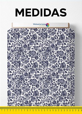 Tecido Tricoline Misto Estampa Digital Floral Marinho 1,50m de Largura