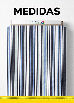 Tecido Tricoline Misto Estampa Digital Listrado Azul 1,50m de Largura