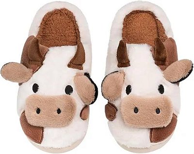 Pantufa Vaca Malhada Marrom/Branco