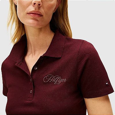 Camiseta Polo Tommy Hilfiger Script Golfer - Burgundy 6800740928