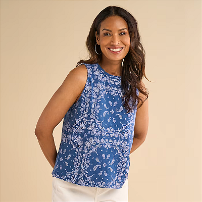 Natural Reflections Bandana Print Tank Top Navy Peony