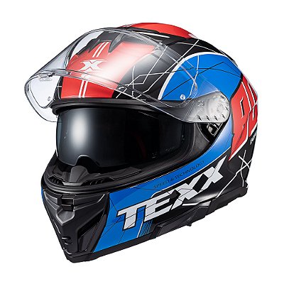 Capacete Texx Kaiman Azul/Verm/Preto c/Oculos Interno Solar