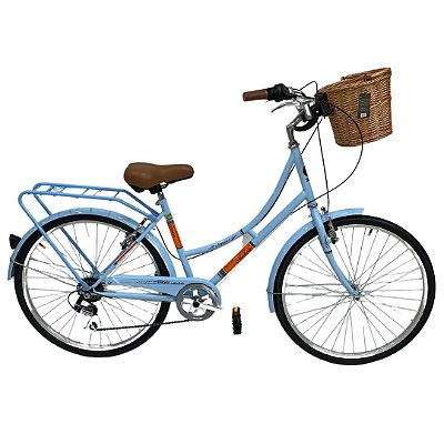 Bicicleta Mobele Imperial Azul Aro 26 Com 7 Marchas e Cesta Vime