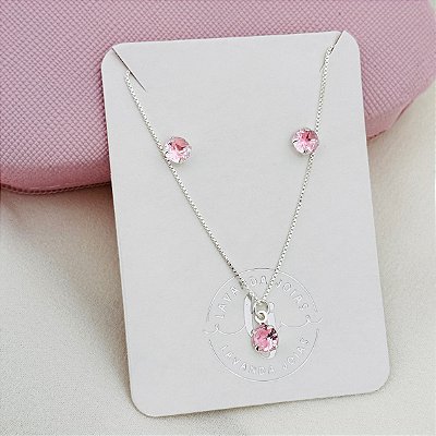Conjunto Ponto de Luz Rosa Prata 925