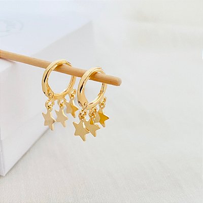 Brinco Argola Estrelas banho Ouro 18k