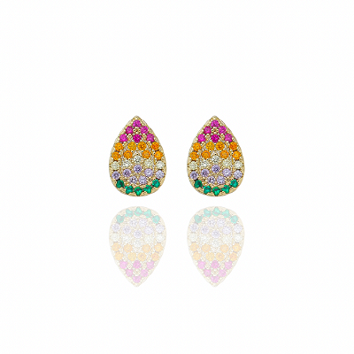 Brinco Gota Rainbow banho Ouro 18k