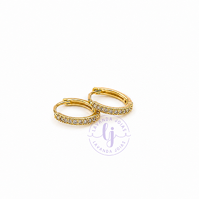 Brinco Argola Cravejada banho Ouro 18k