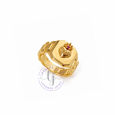 Anel Sagrado Coração (dedinho) banho Ouro 18k