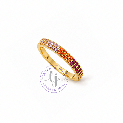 Anel Aparador Colorido banho Ouro 18k