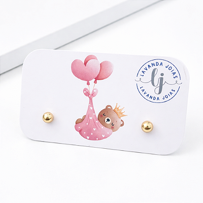 Brinco Bolinha Baby banho Ouro 18k
