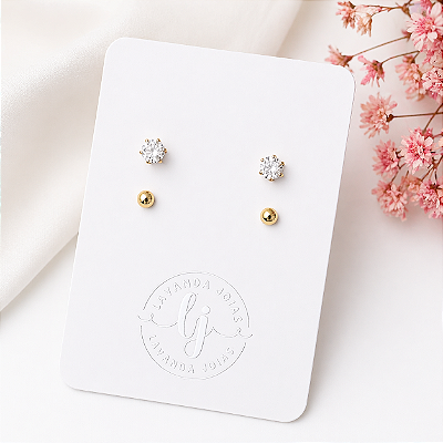 Conjunto Brinco Ponto de Luz e Bolinha banho Ouro 18k