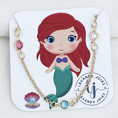 Colar Sereia Cristais Coloridos banho Ouro 18k