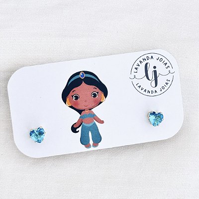 Brinco Coração Azul banho Ouro 18k