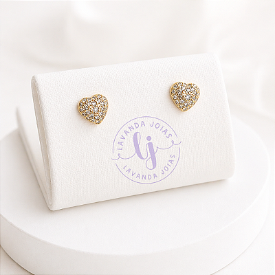 Brinco Coração Luxo banho Ouro 18k