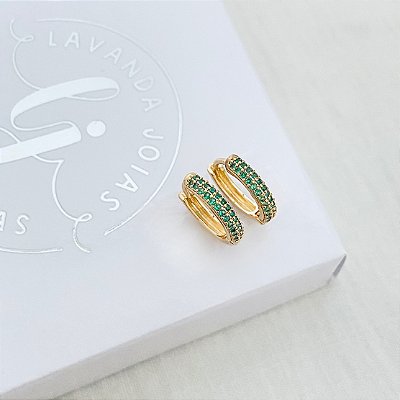 Brinco Argola Turmalina Cravejada banho Ouro 18k