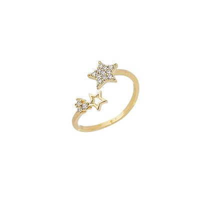 Anel Estrelas  Regulável em banho Ouro 18k