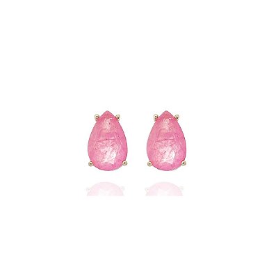 Brinco Gota Pink Luxo banho Ouro 18k