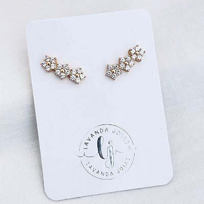 Brinco Flores Cristal no banho ouro 18k