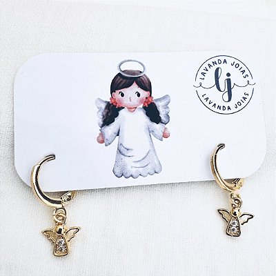 Brinco Argolinha Anjinho da Guarda em banho ouro 18k