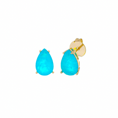 Brinco Gota Azul Luxo banho Ouro 18k