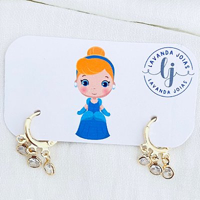 Brinco Argolinha Cinderela Cristais banho Ouro 18k