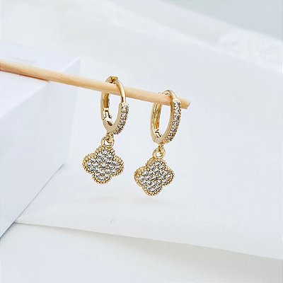 Brinco Argola Trevo da Sorte banho Ouro 18k