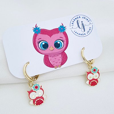 Brinco Argolinha Corujinha banho Ouro 18k