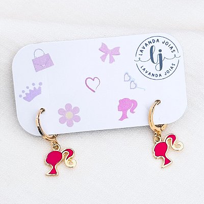 Brinco Argola Boneca Pink em banho Ouro 18k