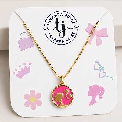 Colar Boneca Pink em banho Ouro 18k