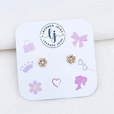 Brinco Baby Flor Boneca banho Ouro 18k