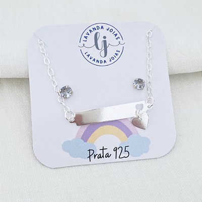 Conjunto Brinco e Pulseira Coração Prata 925