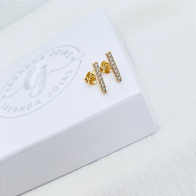 Brinco Palito Slim Cravejado banho Ouro 18k