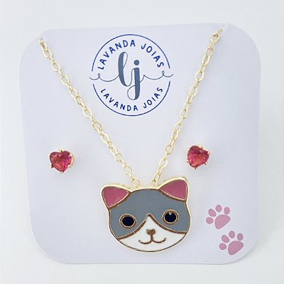 Conjunto Gatinho em banho Ouro 18k