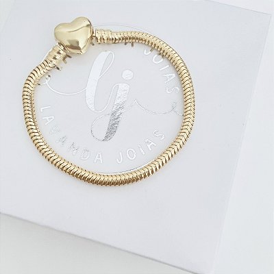 Pulseira Coração Berloques banho Ouro 18k