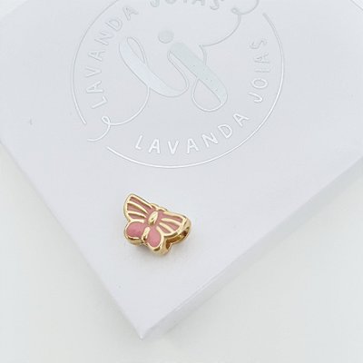 Berloque Borboleta Rosa em banho Ouro 18k