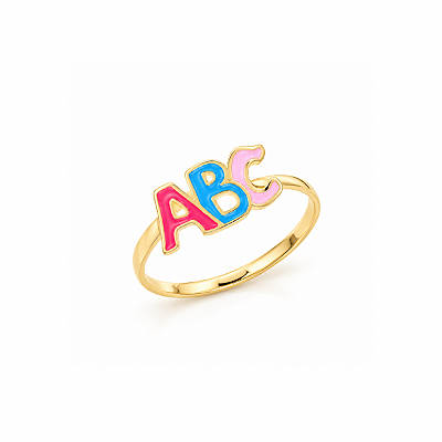 Anel Infantil ABC banho Ouro 18k