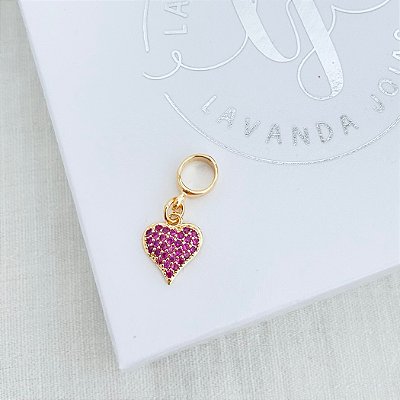 Berloque Coração Pink em banho Ouro 18k