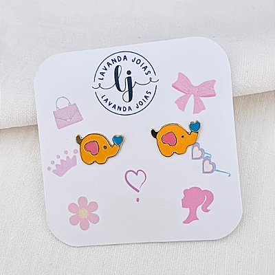 Brinco Elefante Colorido Boneca banho Ouro 18k