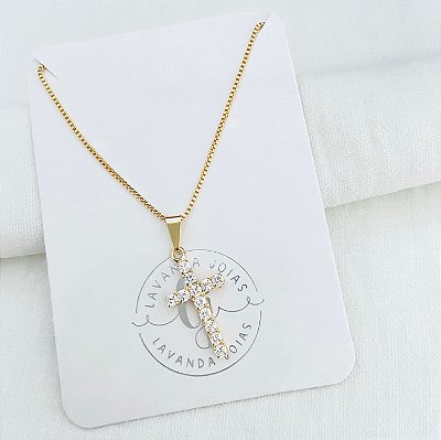 Colar Cruz Cravejada banho Ouro 18k