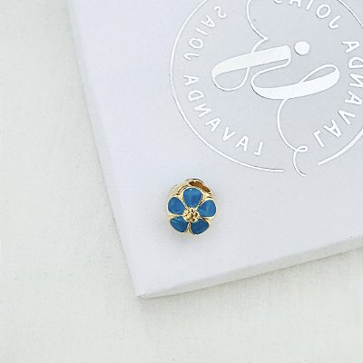 Berloque Separador Flor Azul em banho Ouro 18k