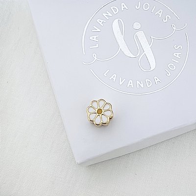 Berloque Separador Margarida Branca em banho Ouro 18k