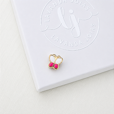 Berloque Borboleta Pink em banho Ouro 18k