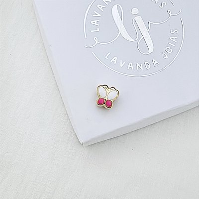 Berloque Borboleta Pink em banho Ouro 18k