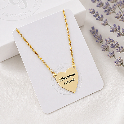 Colar Coração Mãe banho Ouro 18k