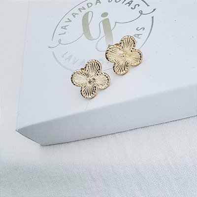 Brinco Trevo da Sorte banho Ouro 18k