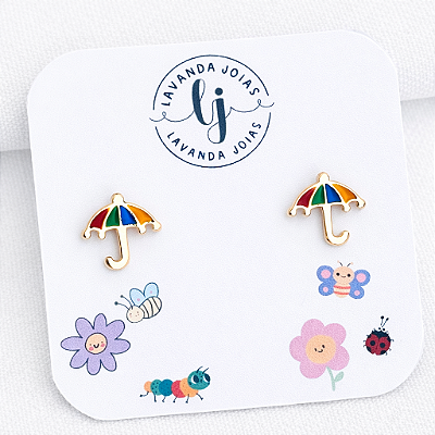 Brinco Guarda-Chuva colorido banho Ouro 18k