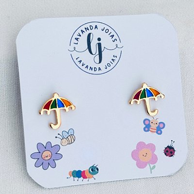 Brinco Guarda-Chuva colorido banho Ouro 18k
