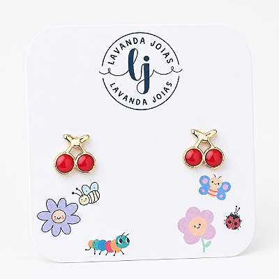 Brinco Baby Cerejinha banho Ouro 18k