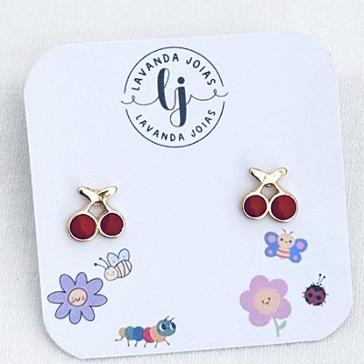 Brinco Baby Cerejinha banho Ouro 18k