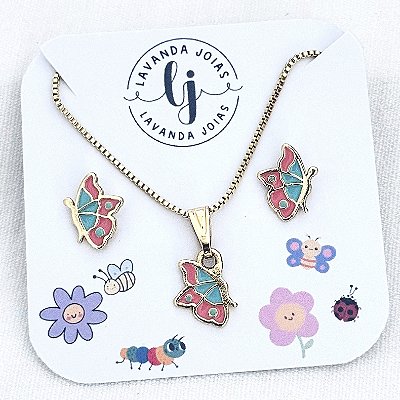Conjunto Borboleta banho Ouro 18k